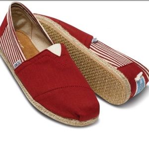 TOMS Red Striped Alpargata Rope Espadrille Flats
